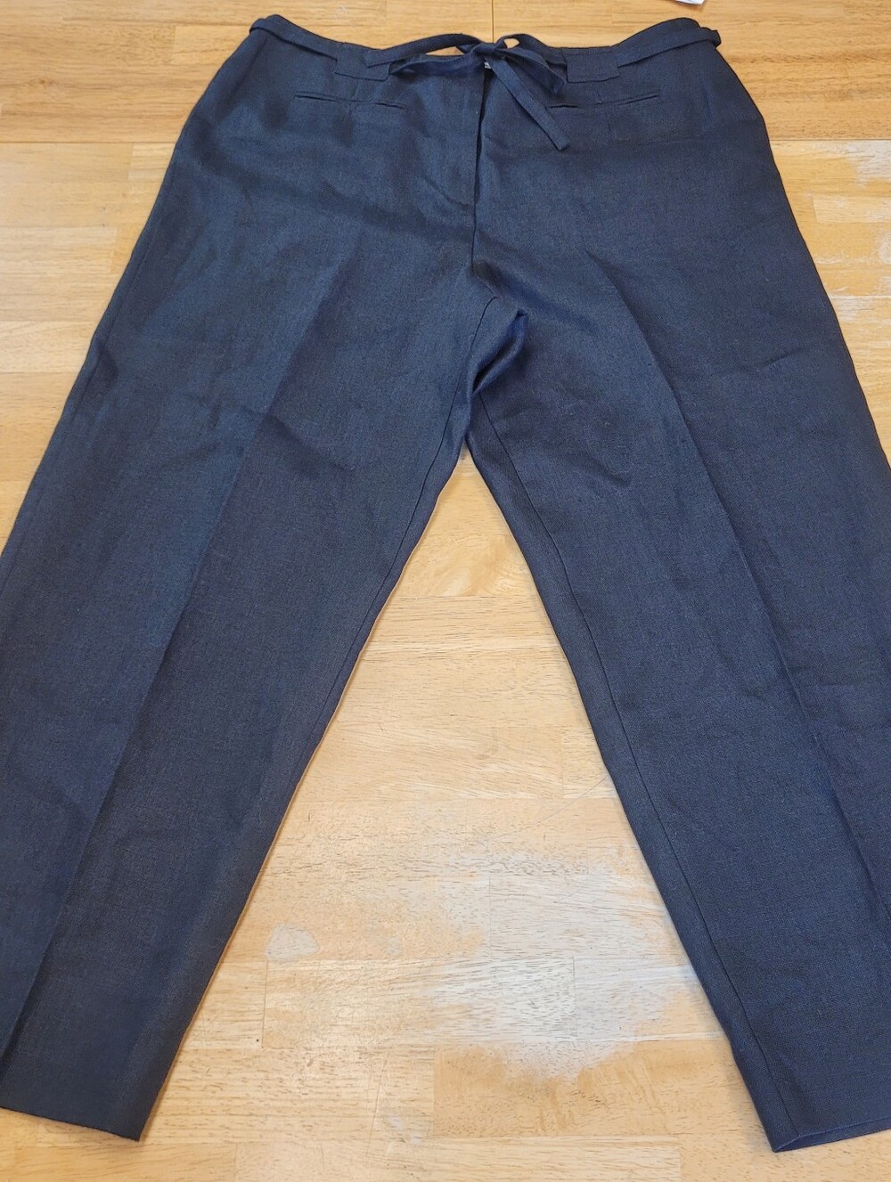Vintage Talbots Irish Linen Wide Leg Cropped Pants Black Tie Belt 14 New
